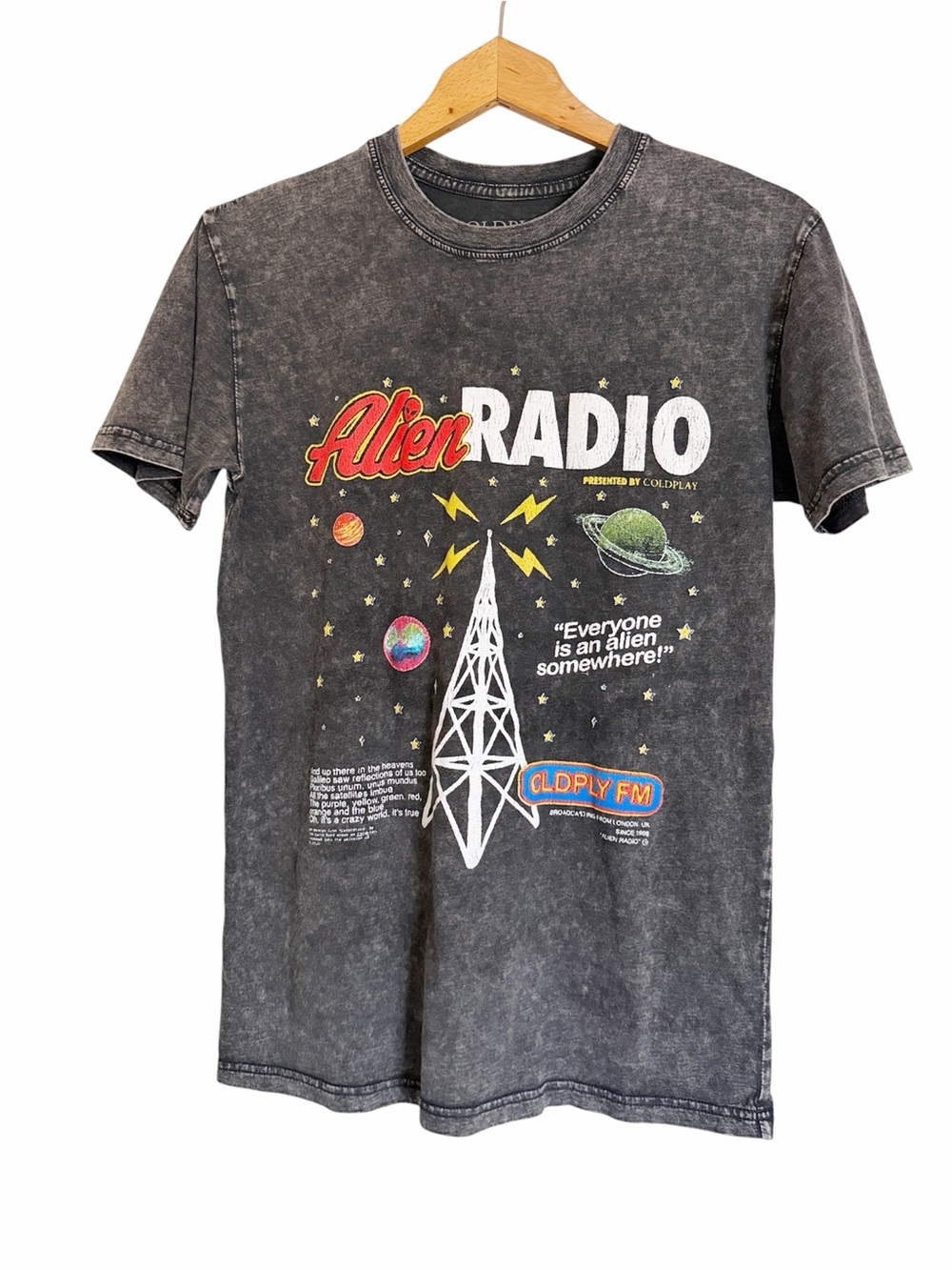 Coldplay Music Of The Spheres Alien Radio Charcoal Acid Washed T-Shirt size S